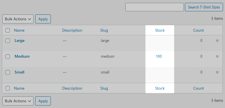 View attribute stock in list